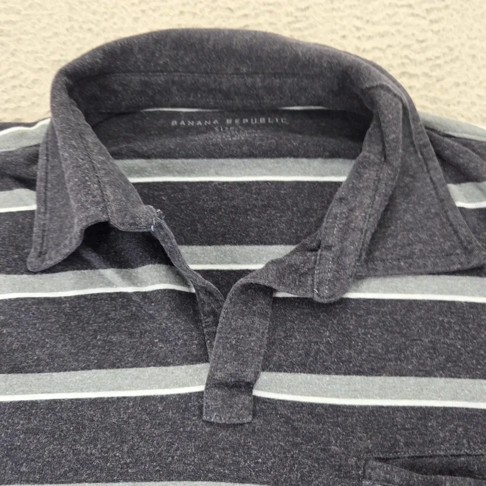 Banana Republic Shirt Mens Large Blue Striped Long Sleeve Polo Pocket Stretch